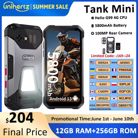 Unihertz 8849 Tank Mini Rugged Smartphone 4.3 Inch Display Android 13 5800mAh 24GB 256GB Helio G99 O