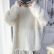 Men Velvet Sweater White Round Neck Knitted Sweater Solid Color Fashionable Plus Size Sweater