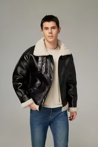 2025fw Vintage B3 pilot Shearling Leather Jacket aviator Flight Fur Winter Bomber Sheepskin Black PU