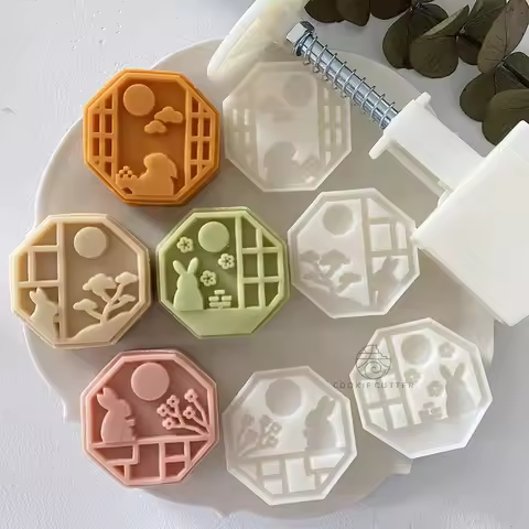 4Pcs/Set Easter Mooncake Mold Bunny Shape DIY Hand Pressure Pastry Mold Mid Autumn Festival Fondant 