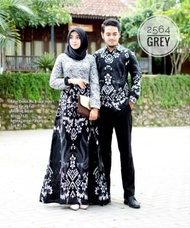 batik couple gamis brukat kombinasi batik soga 2564 sania ruffle batik - abu-abu gmis dn kamej l