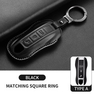 3 Buttons Leather Car Key Case Cover For Porsche Panamera Cayenne 971 911 9YA Macan Boxster Keychain
