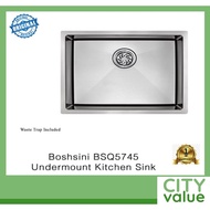 Boshsini BSQ5745 Undermount Kitchen Sink. Nano Coating. Waste Trap Included. SUS304 Stainless Steel. Local SG Stock.