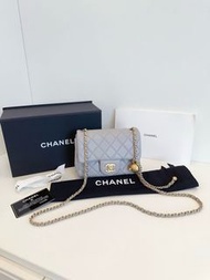 支持鑒定！Chanel香奈儿灰色羊皮 金球方胖子链条包单肩斜挎包