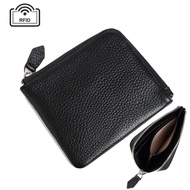 [COD] Fashion Men's Wallet Genuine Leather Rfid Anti-Theft Swiping Zipper Coin Purse Cowhide Multiple Card Slots Ultra-Thin Small Wallet Men