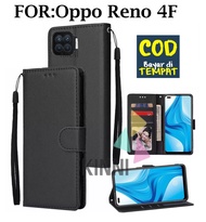 Leather Flip Cover Untuk Oppo Reno 4F (2020) - Wallet Case Kulit - Casing Dompet Case Wallet Leather Flip Case Oppo Reno 4F Casing Hp Leather Dompet Kulit FLIP COVER WALLET