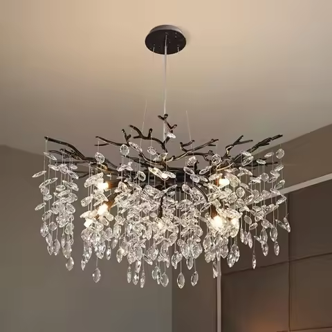 Modern Crystal Black Round Chandeliers for Dinner Room Living Room K9 Crystal Luxurious Pendant Ligh