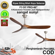 Kipas kayu pepejal 60 inci, motor DC 6 kelajuan, angin super kuat, kipas siling besar dengan alat ka