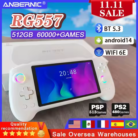 NEW ANBERNIC RG557 Handheld Video Game Console 5.48" AMOLED Screen Android 14 5500mAH WIFI 6E BT5.3 