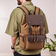 Canvas Backpack Computer Bag Unique Fashion Travel Drawstring Backpack Flap Backpack Retro Backpack 