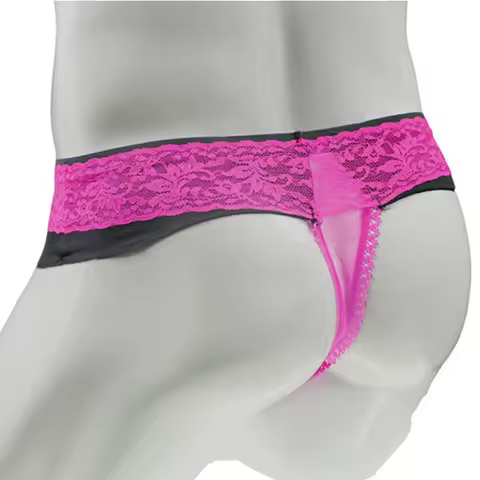 Ice Silk JJ Sleeve Erotic Lingerie Mens Lace Thong G-String T Back Briefs Sissy Pouch Panties Bikini