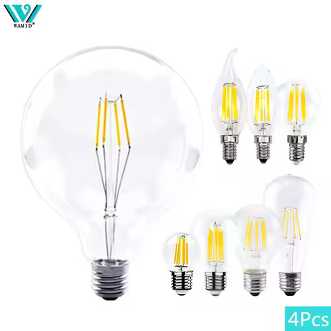 4pcs/lot Retro Edison LED Light Bulb E14 E27 AC220V 2W 4W 6W 8W Glass Vintage Filament Lampada Led L
