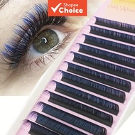 Colorful YY Blue Eyelash 12 Row Set | Pre made Volume Fan Mango Eye, D-roll Fluffy Natural Soft, 8-1
