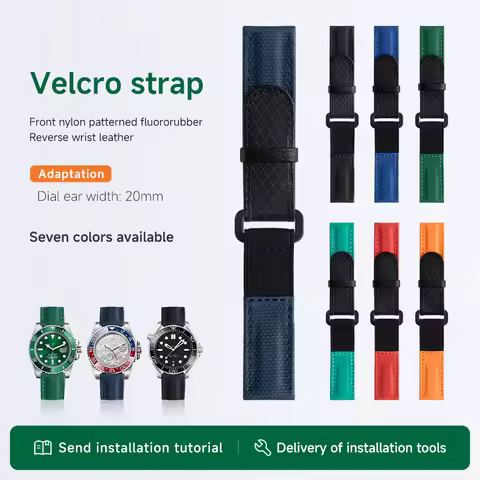 Fluororubber Rubberised Velcro Elastic Adjustable Watchband For Rolex Submariner Daytona GMT Seiko O