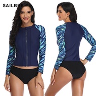 SAILBEE 2022 New Women Long Sleeve Rashguard Swimwear Retro Surfing Top Running Shirt Biking Rash Gu