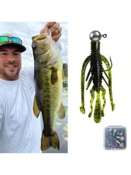 10 Piezas Señuelos De Pesca Artificial Simulando Camarones, Cebo Suave Con Hilo Y 5 Piezas De Anzuelos Jig Para Bajo, Trucha, Lucio Y Perca. Accesorios De Pesca Para Agua Dulce Y Salada