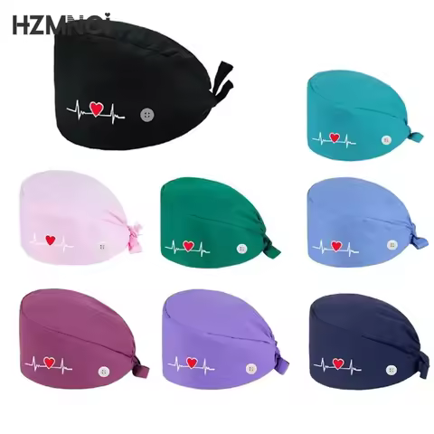 Cotton Operating Room Hat Fashion Printed Dustproof Beauty Work Hats Embroidered Solid Color Lab Nur