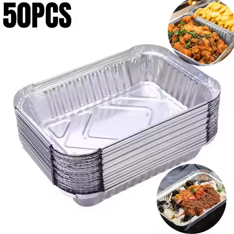 50PCS Disposable Barbecue Tray Aluminum Foil Pan Baking Cooking Foil Takeaways Loaf Tin Outdoor Kitc