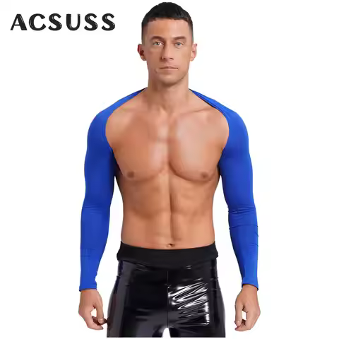 Men Open Front Half Crop Top Solid Long Sleeve Cardigan Bolero Shrug Tops Muscle Arm Sleeves Workout