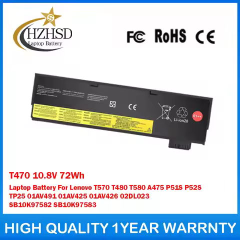 T470 10.8V 72Wh Laptop Battery For Lenovo T570 T580 A475 P51S P52S TP25 01AV491 01AV425 01AV426 02DL