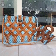 Tas Rajut Tali Kur Besar Tali Panjang Model Terbaru Sling bag Talikur Motif Bunga Melati Tas Rajut W