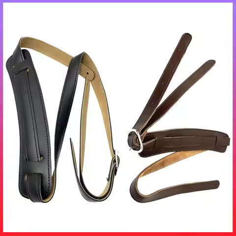 Leather Acoustic Guitar Strap Adjustable Length Bass Strap with Metal Buckle Folk Guitar Strap for A