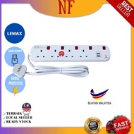 NF LEMAX Extension Socket SIRIM Approved with Surge Protection (White) Fast Charging 2.0 USB Port 2Pin Plug Special Fit