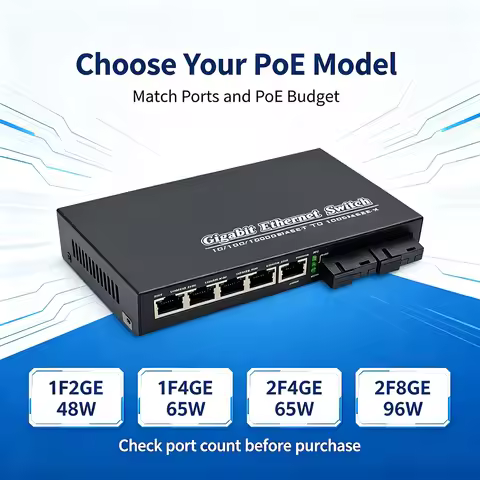 Gigabit PoE Ethernet Fiber Converter Switch 1/2 Optical Port 2‑8 PoE RJ45 Ports IEEE 802.3af at PoE 