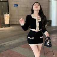 Set Of 2 Pieces: Knitted Cardigan + Skirt Sweater Chanel Style