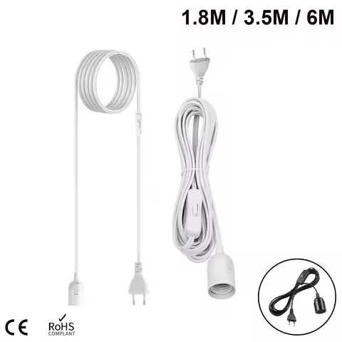 6M EU Plug Power Cord Cables E26 E27 Lamp Base Holder With Switch Wire For Pendant Led Bulbs Fixture