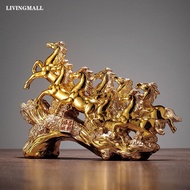 Livingmall Eight Horse Decoration Living Room Foyer Cabinet Tabletop Chinese Style Decoration Office