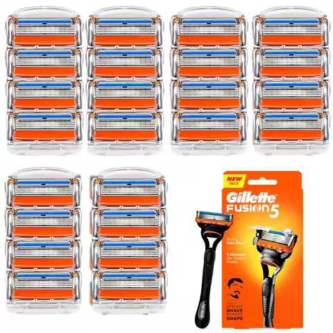 Gillette Fusion 5 Razor Set 1 Handle 25 Cartridges 5 Ultra-Thin Blades Lubrication Strip Back Trimme