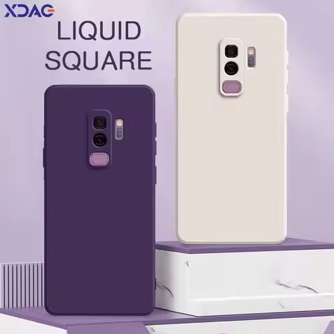 Square Liquid Silicone Back Cover for Samsung Galaxy S9 Plus Camera Protective Soft Shockproof Phone