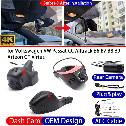 Dash Cam for Volkswagen VW Passat CC Alltrack B6 B7 B8 B9 Arteon GT Virtus Car 4K UHD DVR Driving Re