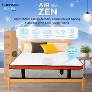 (NEW)Lucrezia Air Zen 25cm / 32cm Compressed Latex Memory Foam Pocket Spring Mattress Cool Fabric