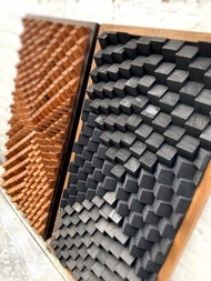 2 件藝術品 - 3D 木牆藝術 - 吸音板 - 藍色紅色牆壁裝飾