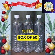 1 Liter Plastic PET Bottle Box of 60 with Cap