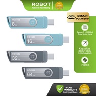 ROBOT Flashdisk 8GB 16GB/ 32GB/ 64GB USB2.0/3.2 Dual OTG Interface Up to 70MB/S Rotatable U-disk wit