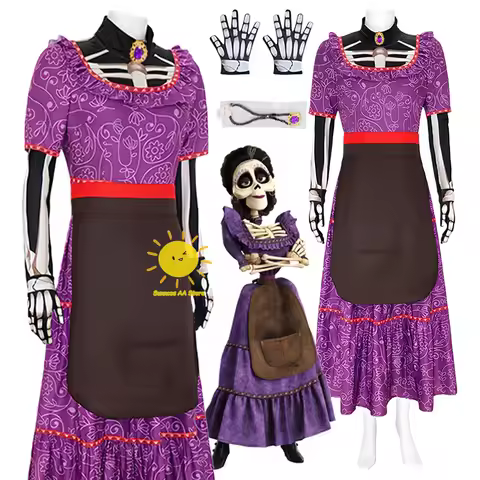 Beast Kingdom Imelda Cosplay Coco Cosplay Costumes Purple Dress Apron Necklace Gloves Imelda Suits H