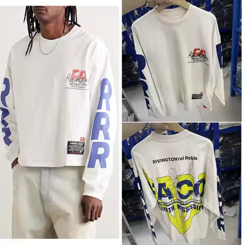 All Seasons Vintage Cement White Base RRR 123 T-Shirt Men Women Letters Logo Graffiti RRR123 Long Sl