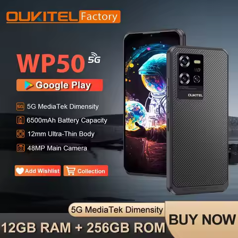 Oukitel WP50 5G Rugged Smartphone 12GB+256GB 6500mAh Android 14 6.60" HD+ 48MP NFC Cell Phone
