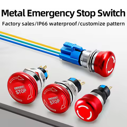 Metal Emergency Stop Button Switch 16/19/22mm Mushroom head Waterproof Stainless steel Press Rotary