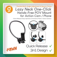 HP LAZY-1KLIK Neck Mount w Quick Release for Action Cam DJI GoPro Insta360 Smartphone/ POVhp angle (