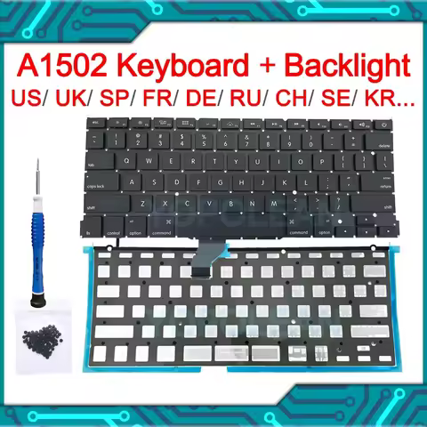 New Laptop A1502 Keyboard US UK Spain Russian French Swiss Portugal Layout For Macbook Pro Retina 13