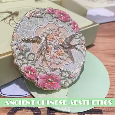 Mini Portable Makeup Mirror Vintage Chinese Style Xi'an Yunque Traditional Patterns High-value Makeu