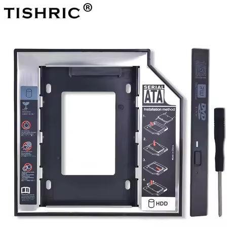TISHRIC Aluminum HDD Caddy 9.5 12.7mm SATA 3.0 Optibay 2.5"2TB SSD Hard Drive Case Enclosure for Lap