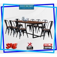 Helly 1+8 Dining Set Solid Wood Table Top Iron Leg