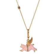 粉紅飛天豬 18K 金色琺瑯吊墜項鍊 精緻手工彩繪