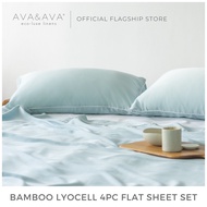 AVA & AVA 100% Bamboo Lyocell 4pc Flat Sheet Set (Fitted Sheet, Flat Sheet, 2 Pillowcases)