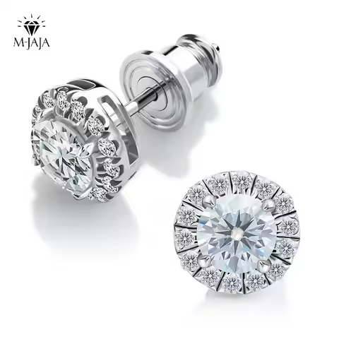 0.3-1CT D Color Moissanite Halo Earrings 925 Sterling Silver Stud Earrings for Women GRA Round Cut L